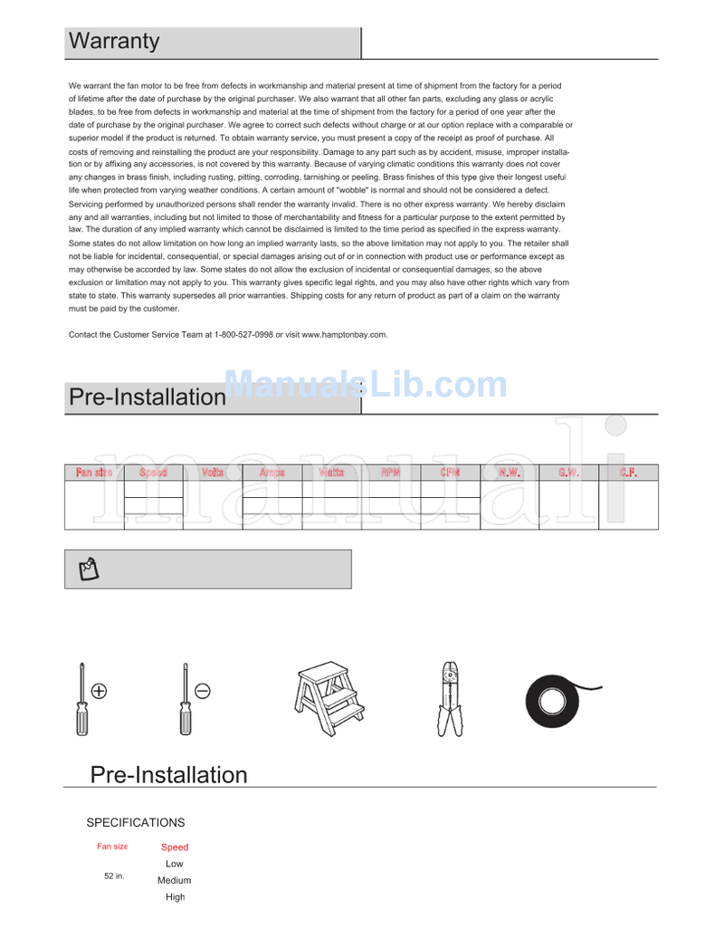 Hampton Bay 14414 (16 pages) Ceiling Fan Operating Manual