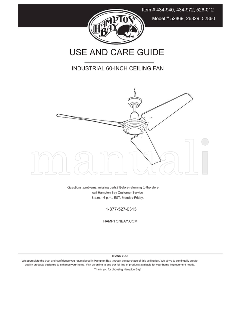 Hampton Bay 52869 26829 52860 (26 pages) Ceiling Fan Operating Manual