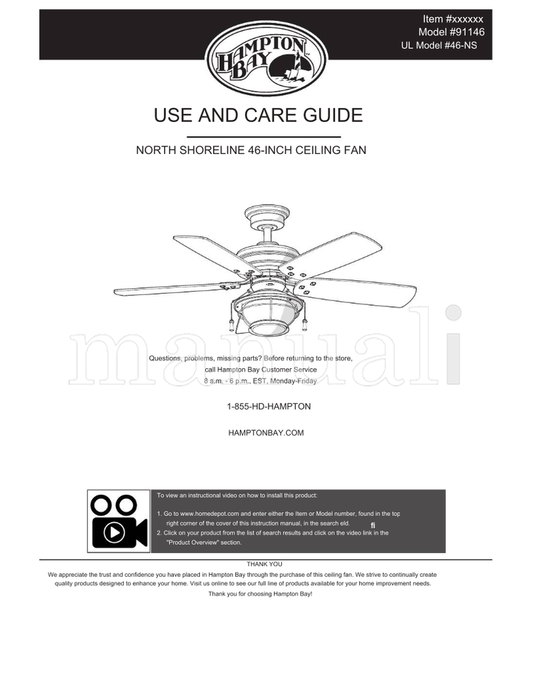 Hampton Bay 91146 46-NS (30 pages) Ceiling Fan Operating Manual