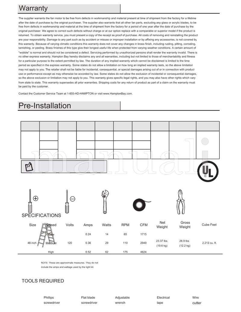 Hampton Bay 50248 48-HVAII (15 pages) Ceiling Fan Operating Manual