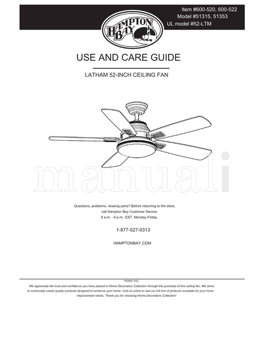 Hampton Bay 51315 51353 (30 pages) Ceiling Fan Operating Manual