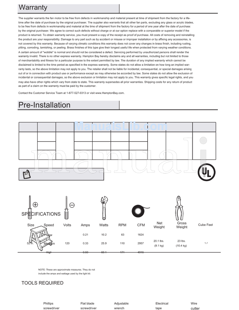 Hampton Bay 52-MNL (24 pages) Ceiling Fan Operating Manual