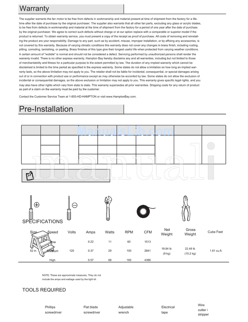 Hampton Bay 51750 51751 51752 52-RPT (15 pages) Ceiling Fan Operating Manual