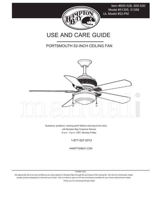 Hampton Bay 51355 51356 52-PM (28 pages) Ceiling Fan Operating Manual