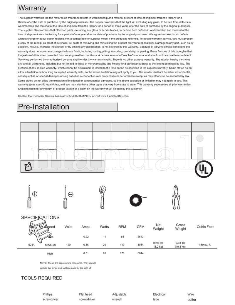 Hampton Bay 52119 52-HASL (32 pages) Ceiling Fan Operating Manual