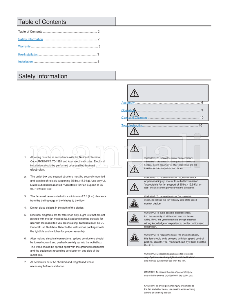 Hampton Bay 55370 52-MH (22 pages) Ceiling Fan Operating Manual