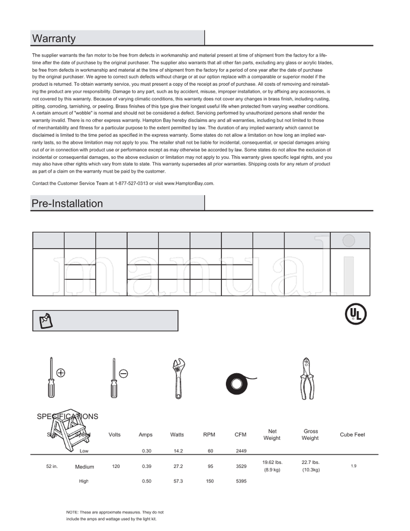 Hampton Bay 55370 52-MH (22 pages) Ceiling Fan Operating Manual