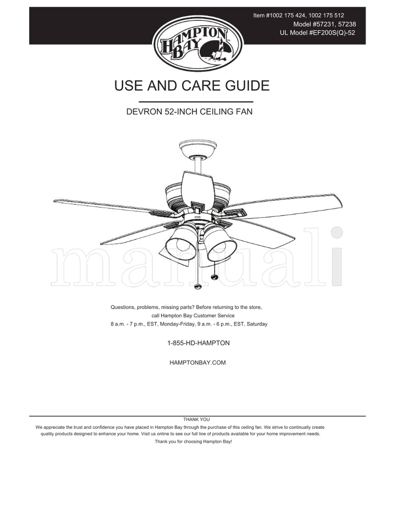 Hampton Bay HAMPTON BAY 57231 (32 pages) Ceiling Fan Operating Manual