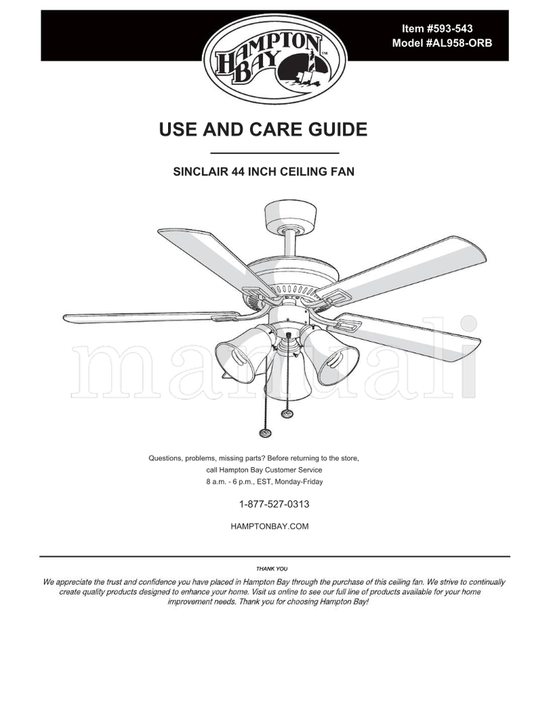 Hampton Bay AL958-ORB (18 pages) Ceiling Fan Operating Manual