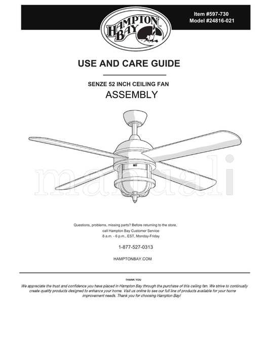 Hampton Bay 24816-021 (15 pages) Ceiling Fan Operating Manual