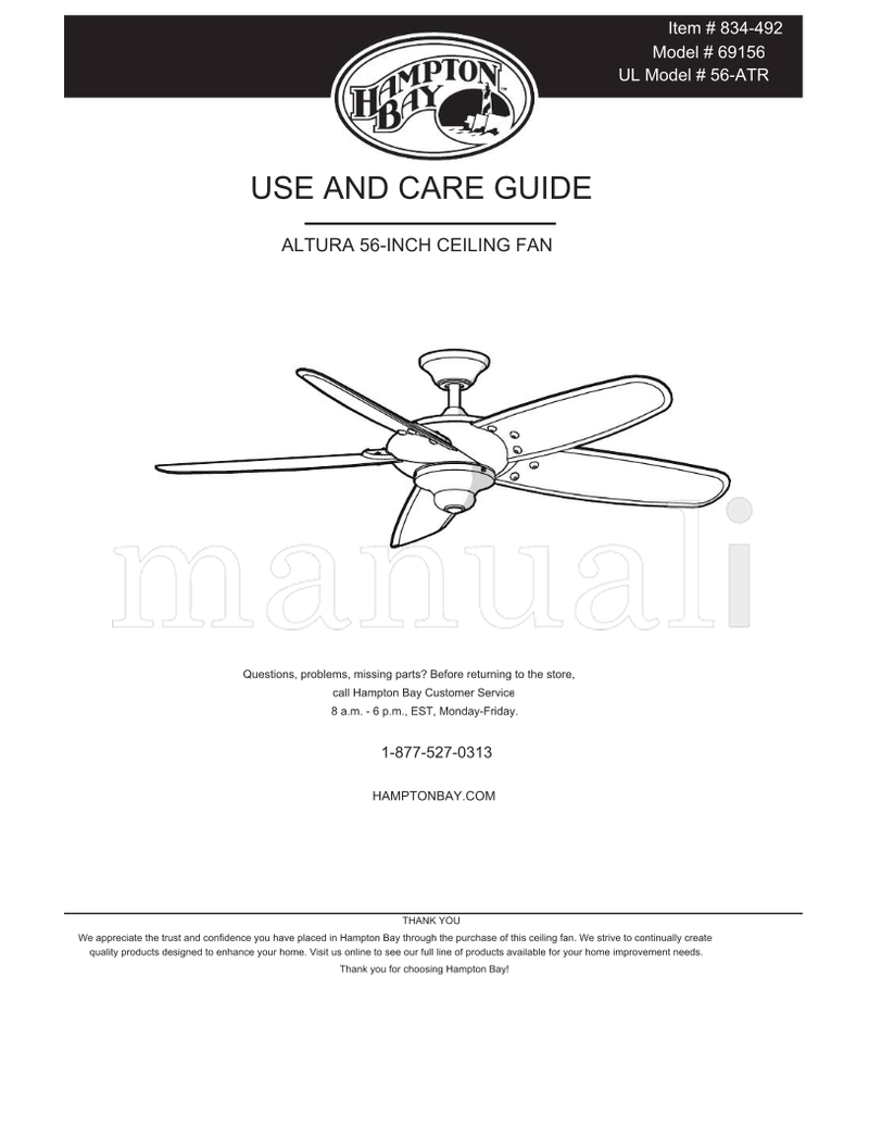 Hampton Bay 69156 56-ATR (30 pages) Ceiling Fan Operating Manual