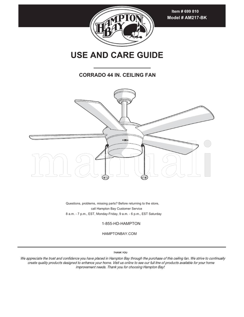 Hampton Bay AM217-BK (21 pages) Ceiling Fan Operating Manual