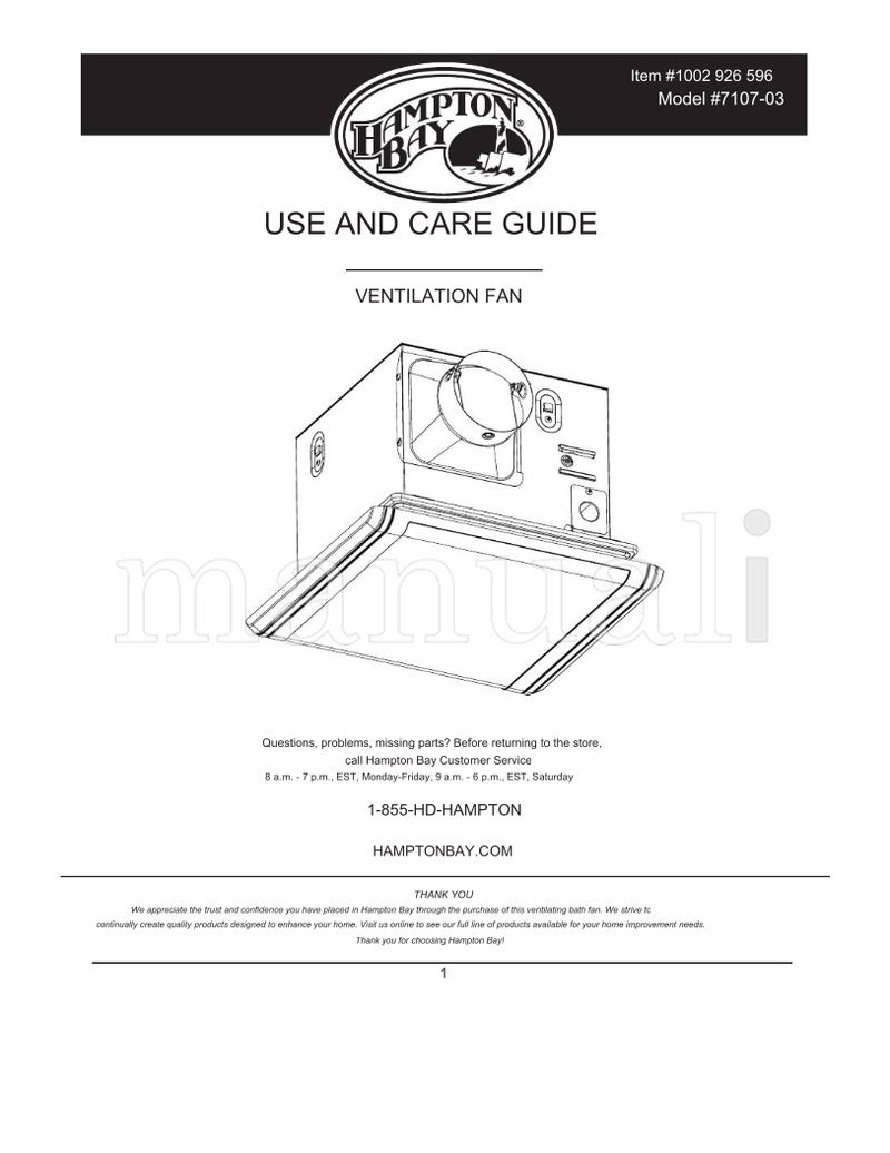 Hampton Bay 7107-03 (24 pages) Ceiling Fan Operating Manual