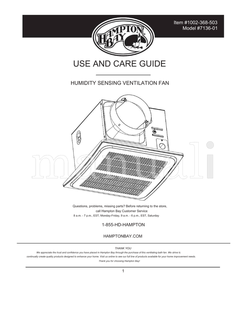 Hampton Bay 7136-01 (24 pages) Ceiling Fan Operating Manual