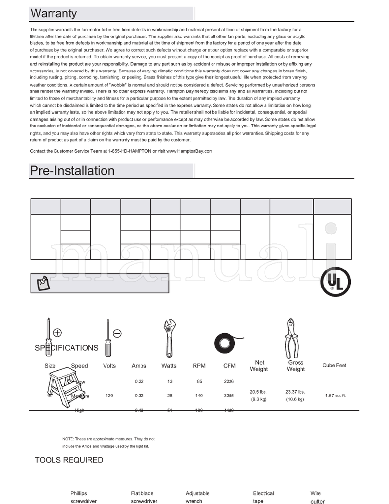 Hampton Bay 91126 (15 pages) Ceiling Fan Operating Manual