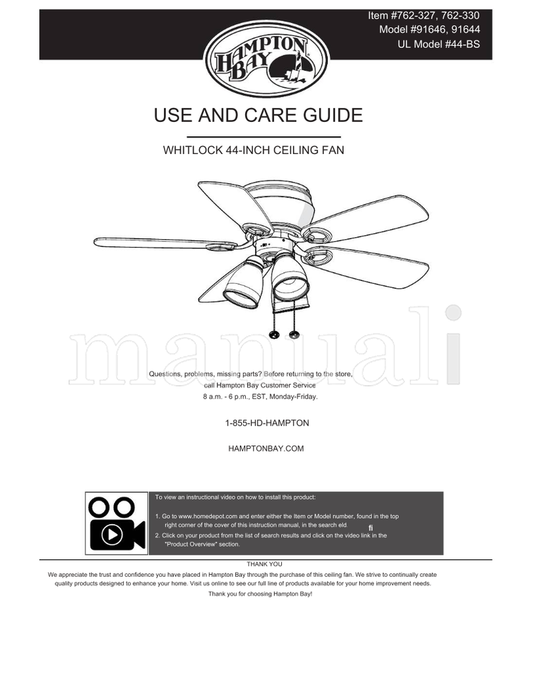 Hampton Bay 91646 91644 44-BS (24 pages) Ceiling Fan Operating Manual