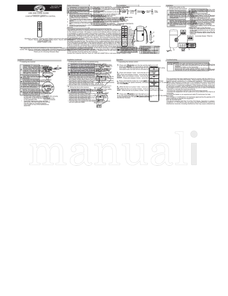 Hampton Bay 68131 (16 pages) Ceiling Fan Operating Manual