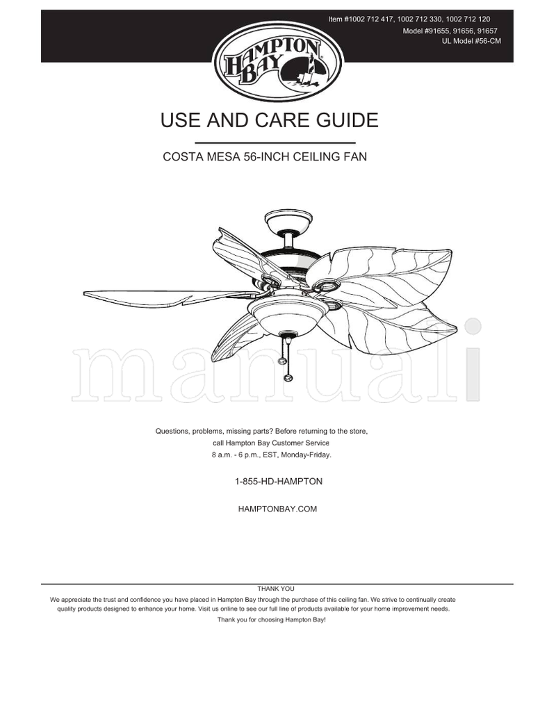 Hampton Bay 68131 (16 pages) Ceiling Fan Operating Manual