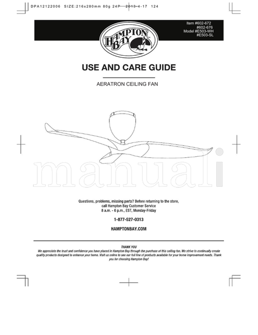 Hampton Bay E503-WH E503-SL (24 pages) Ceiling Fan Operating Manual