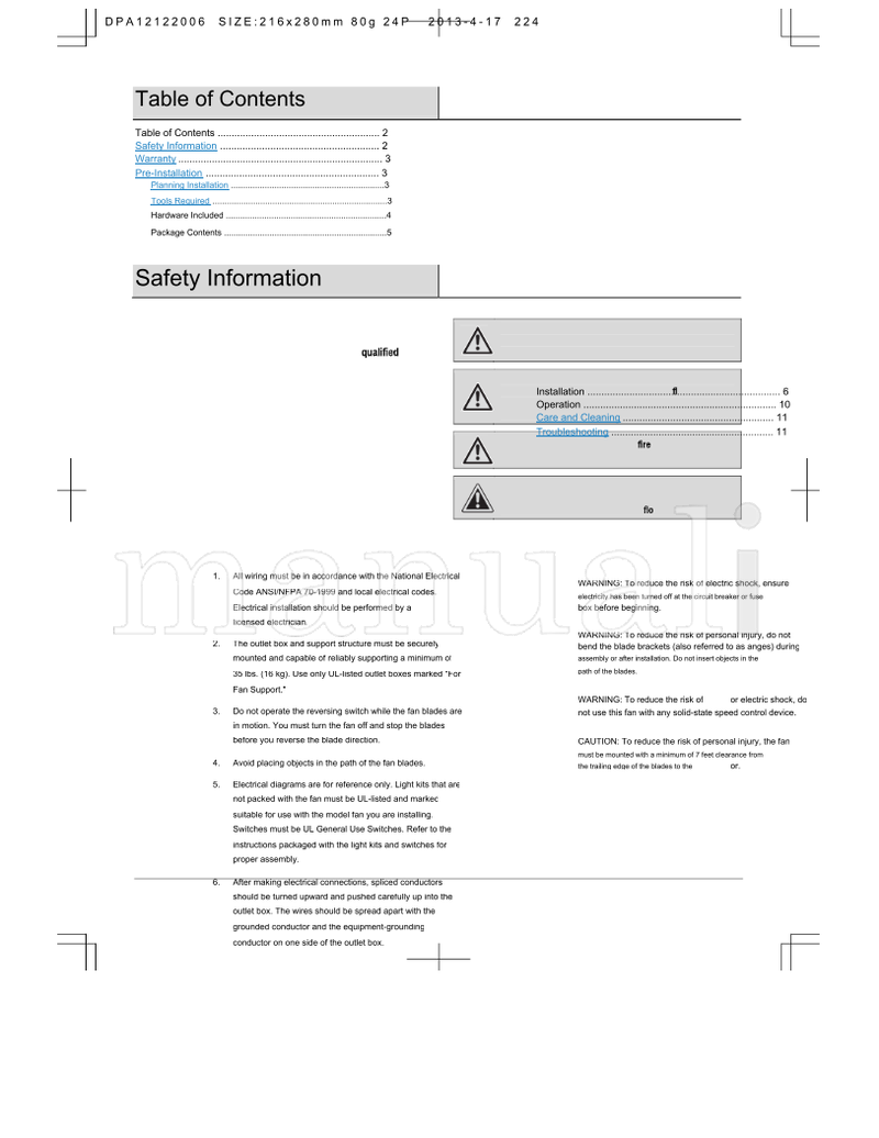 Hampton Bay E503-WH E503-SL (24 pages) Ceiling Fan Operating Manual