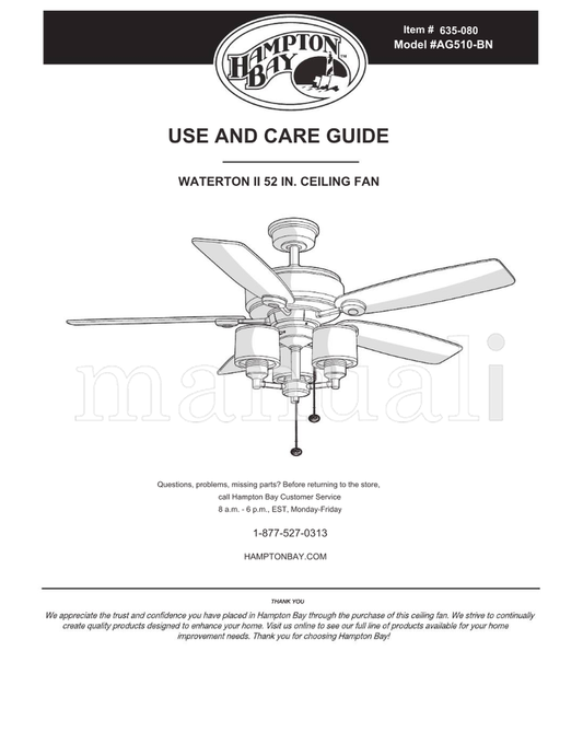 Hampton Bay AG510-BN (19 pages) Ceiling Fan Operating Manual