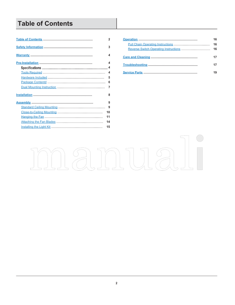 Hampton Bay AG524-WH (20 pages) Ceiling Fan Operating Manual