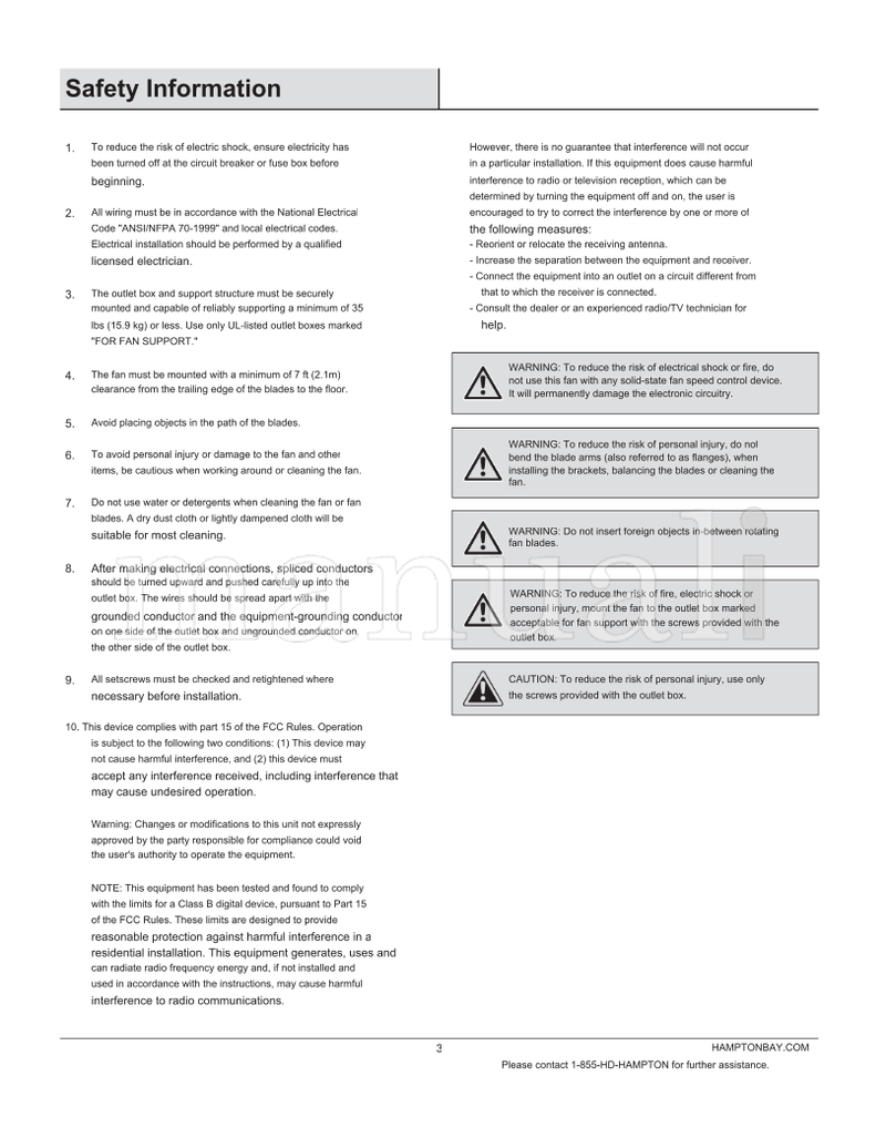 Hampton Bay AG524-WH (20 pages) Ceiling Fan Operating Manual