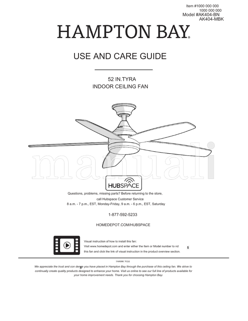 Hampton Bay AK404-BN AK404-MBK (23 pages) Ceiling Fan Operating Manual
