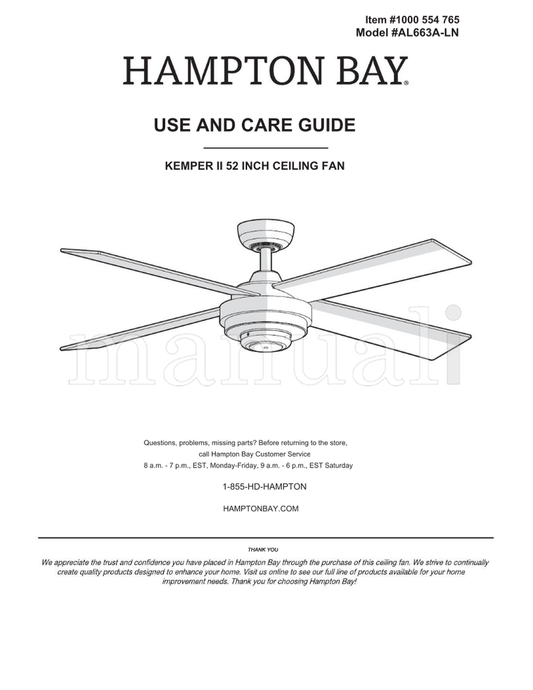 Hampton Bay AL663A-LN (19 pages) Ceiling Fan Operating Manual
