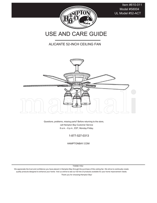 Hampton Bay 58004 52-ACT (30 pages) Ceiling Fan Operating Manual