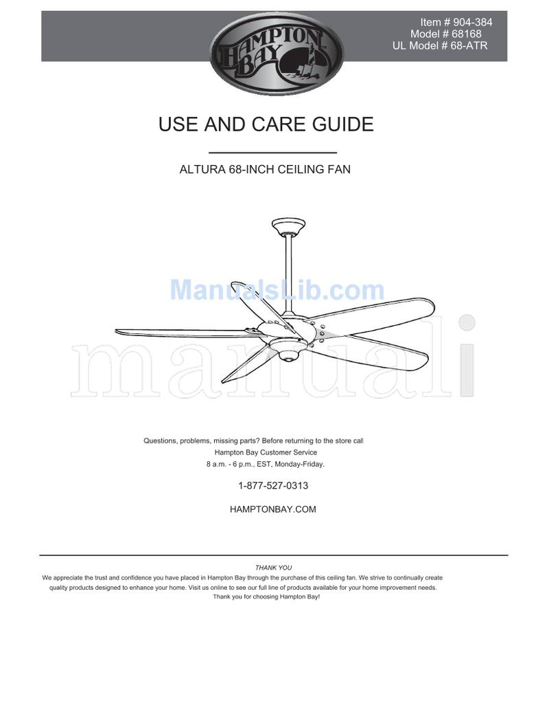 Hampton Bay 68168 68-ATR (32 pages) Ceiling Fan Operating Manual