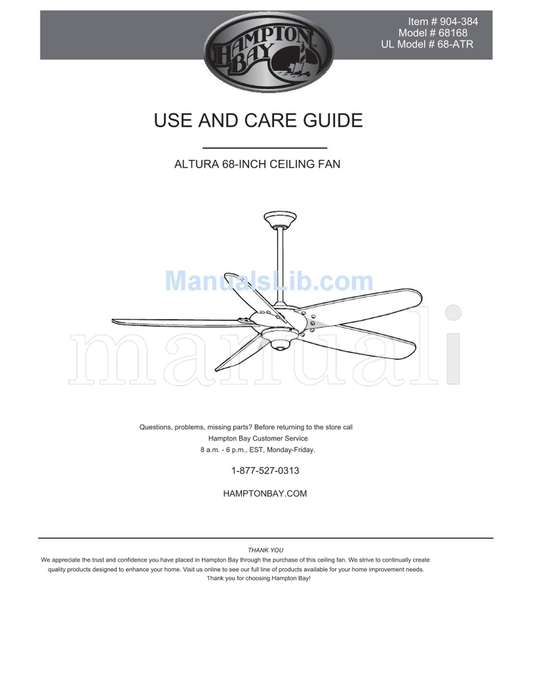 Hampton Bay 68168 68-ATR (32 pages) Ceiling Fan Operating Manual