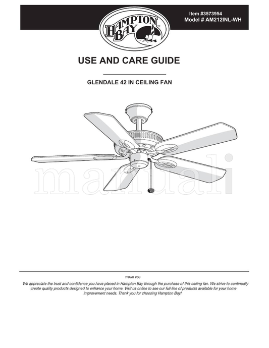 Hampton Bay AM212INL-WH (20 pages) Ceiling Fan Operating Manual