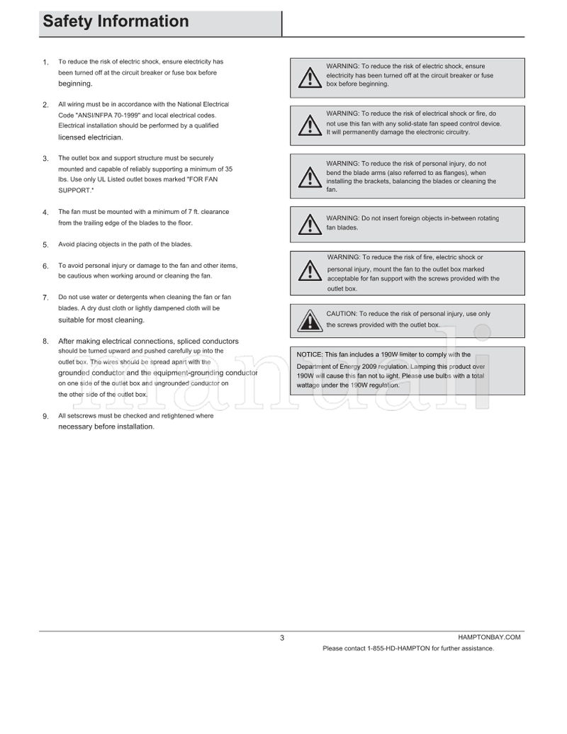 Hampton Bay AM213-BN (22 pages) Ceiling Fan Operating Manual