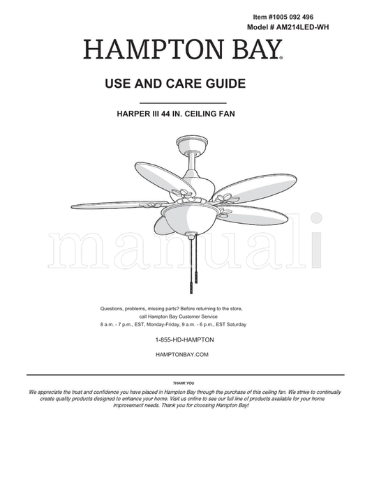 Hampton Bay AM214LED-WH (23 pages) Ceiling Fan Operating Manual