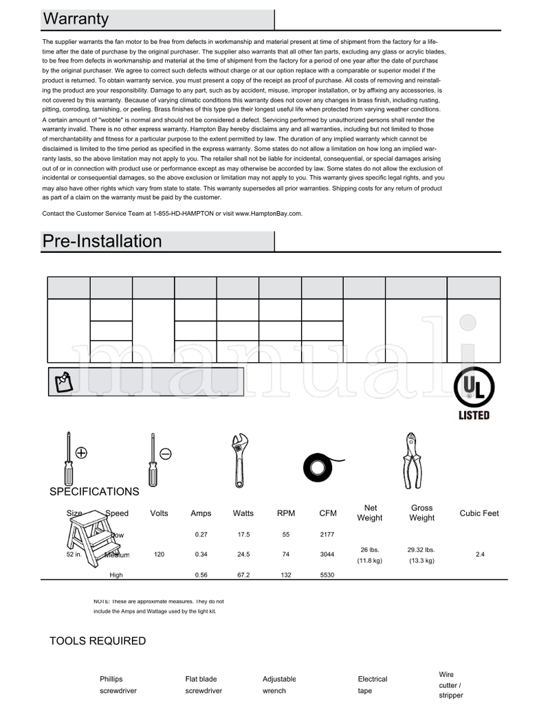 Hampton Bay 91602 91612 91692 60-ABR (38 pages) Ceiling Fan Operating Manual