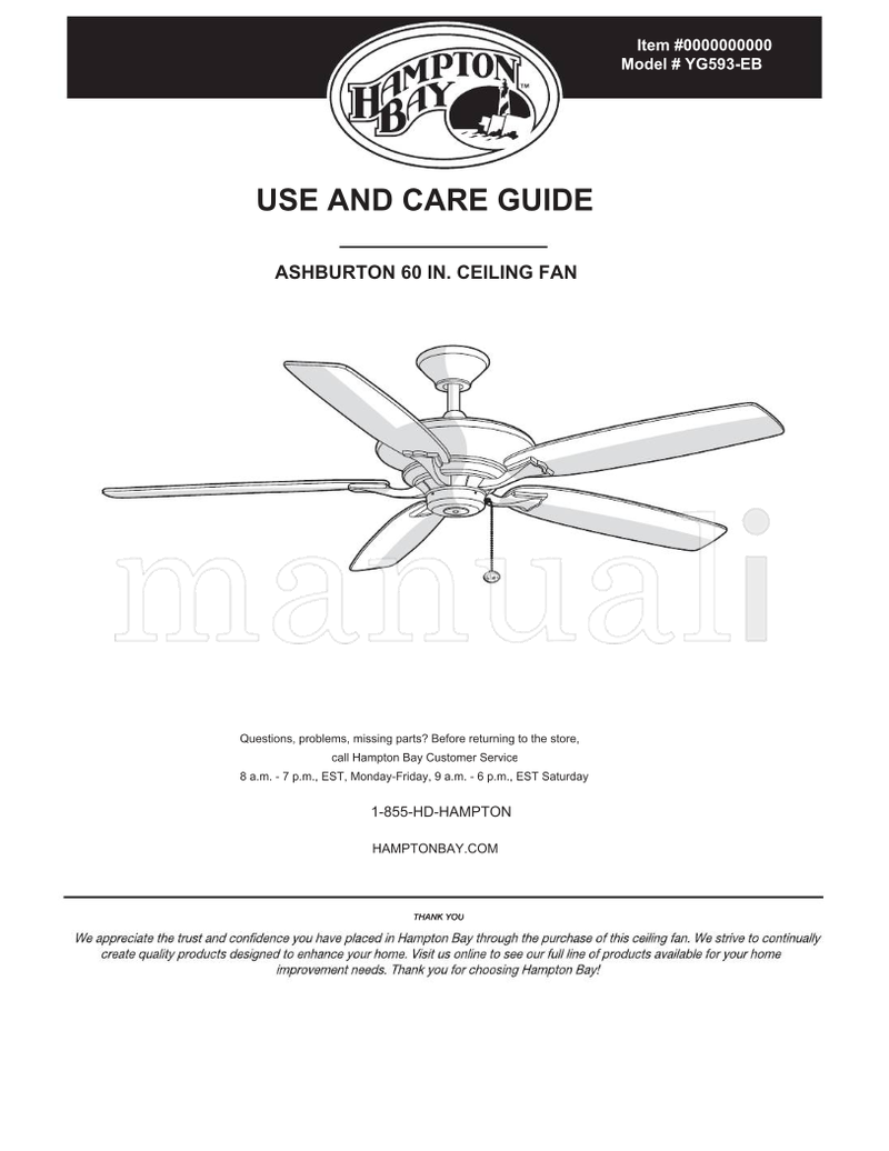 Hampton Bay YG593-EB (21 pages) Ceiling Fan Operating Manual