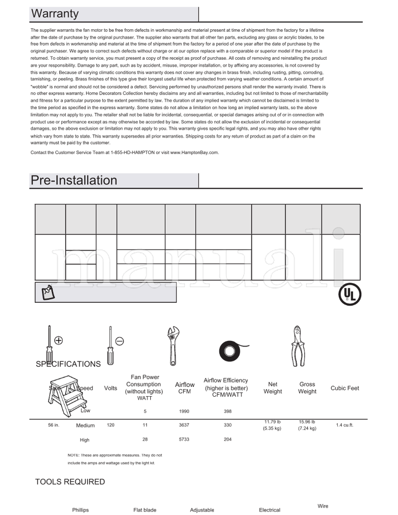 Hampton Bay 56-VINW 92392 (30 pages) Ceiling Fan Operating Manual