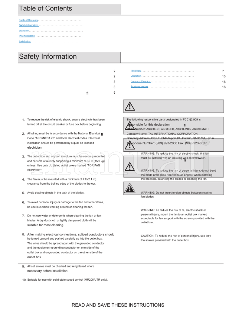 Hampton Bay AK330-BN AK330-EB AK330-MBK AK330-MWH (19 pages) Ceiling Fan Operating Manual