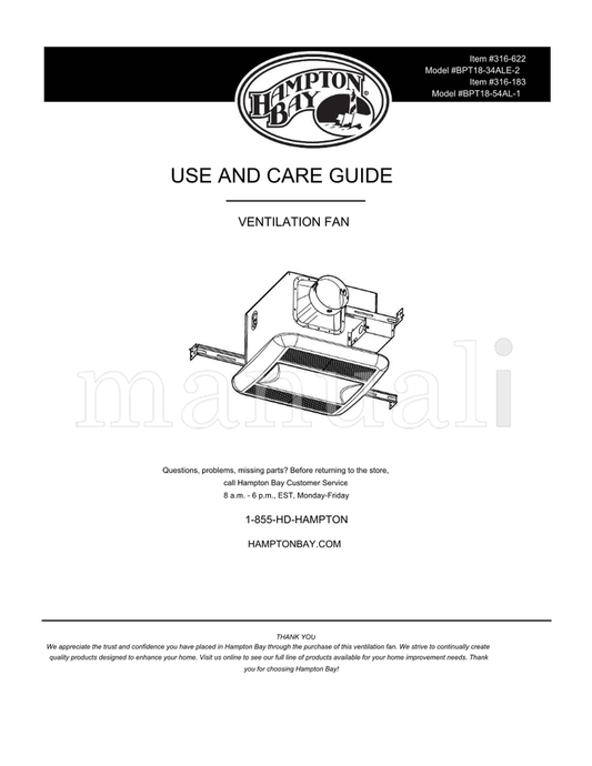 Hampton Bay BPT18-34ALE-2 BPT18-54AL-1 (42 pages) Ceiling Fan Operating Manual