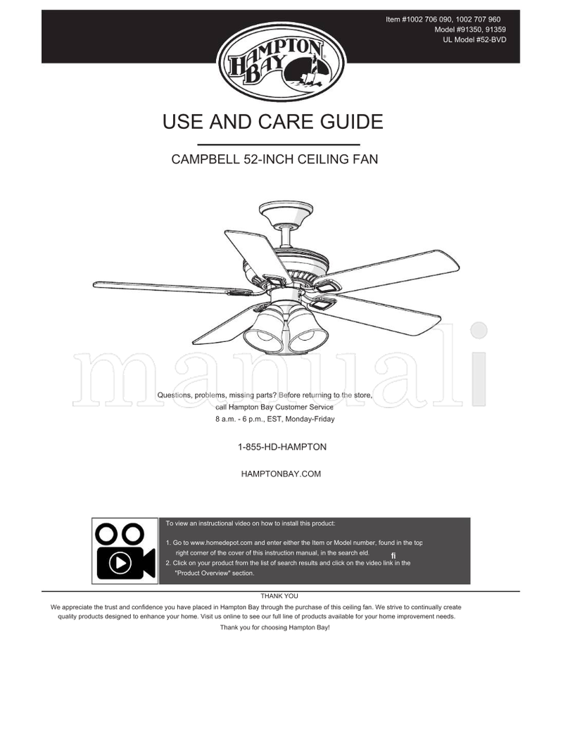 Hampton Bay HAMPTON BAY CAMPBELL (18 pages) Ceiling Fan Operating Manual