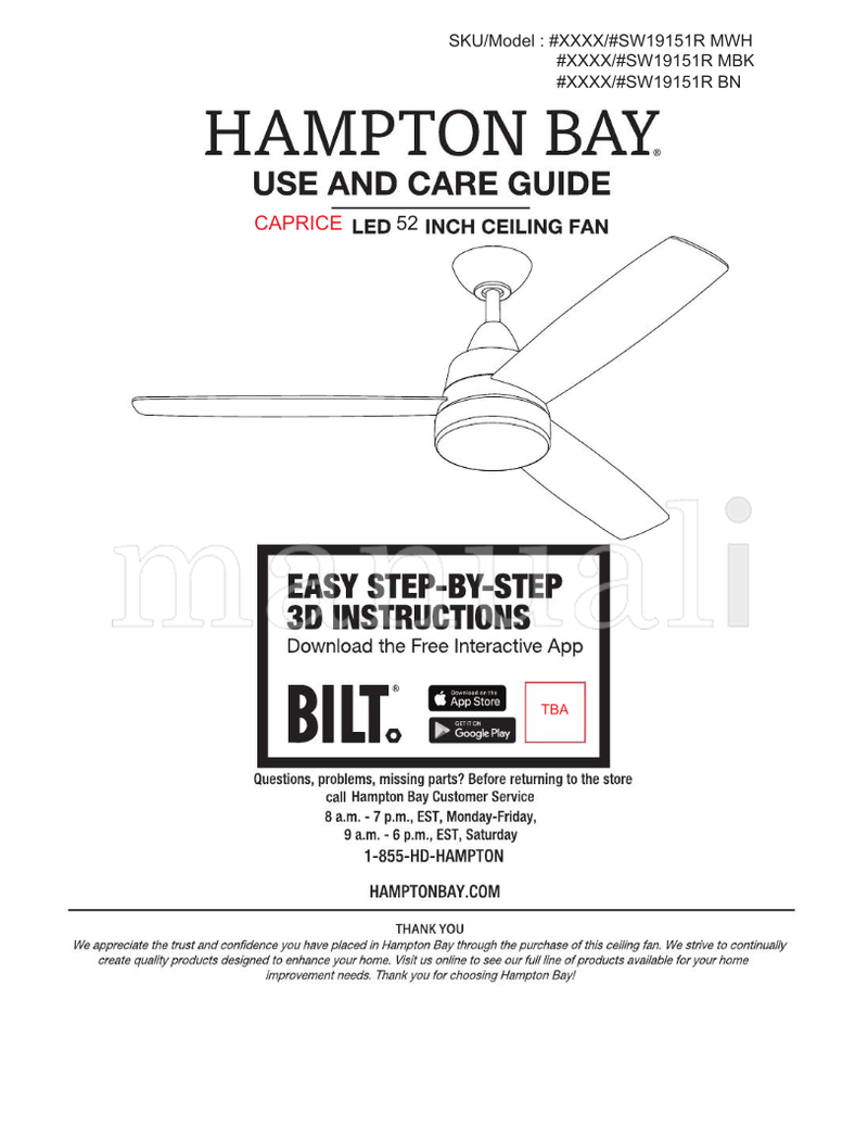 Hampton Bay HAMPTON BAY CAPRICE SW19151R MWH (20 pages) Ceiling Fan Operating Manual