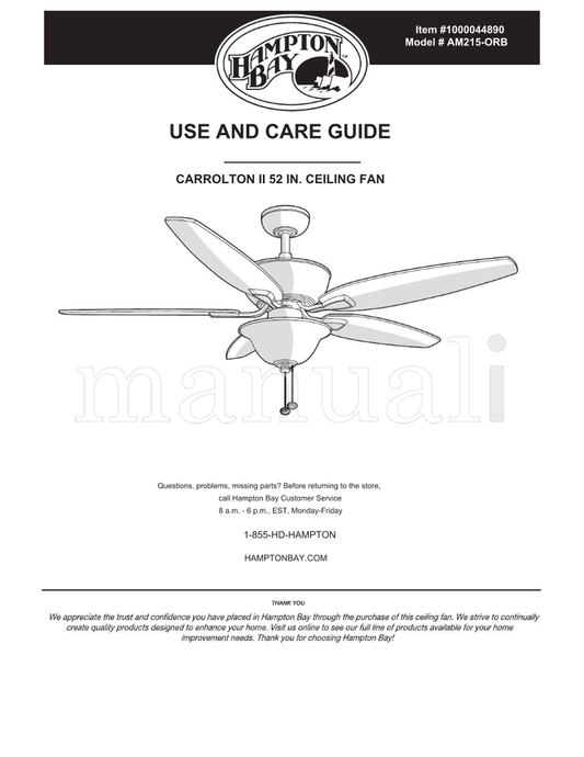 Hampton Bay AM215-ORB (22 pages) Ceiling Fan Operating Manual