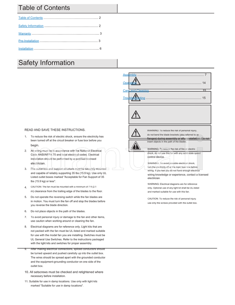 Hampton Bay 52109 44-BERT (16 pages) Ceiling Fan Operating Manual