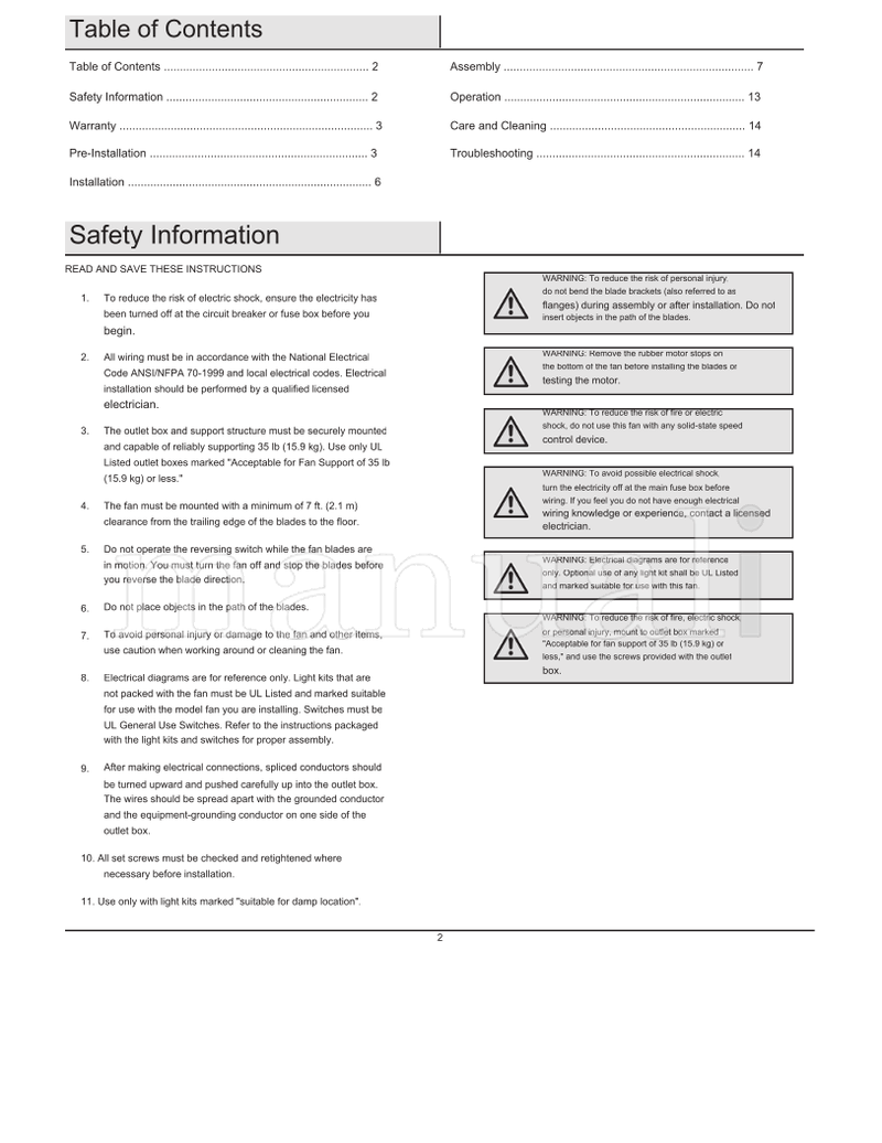 Hampton Bay HAMPTON BAY CEYLON 52-WIGR (30 pages) Ceiling Fan Operating Manual