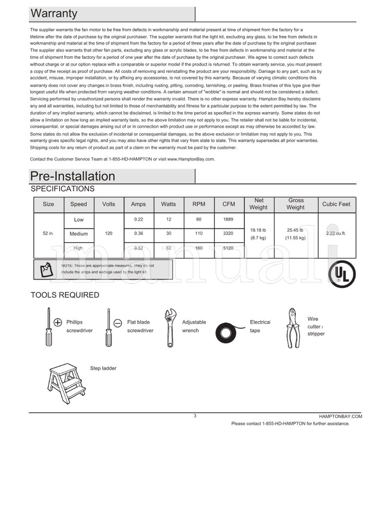Hampton Bay HAMPTON BAY CEYLON 52-WIGR (30 pages) Ceiling Fan Operating Manual