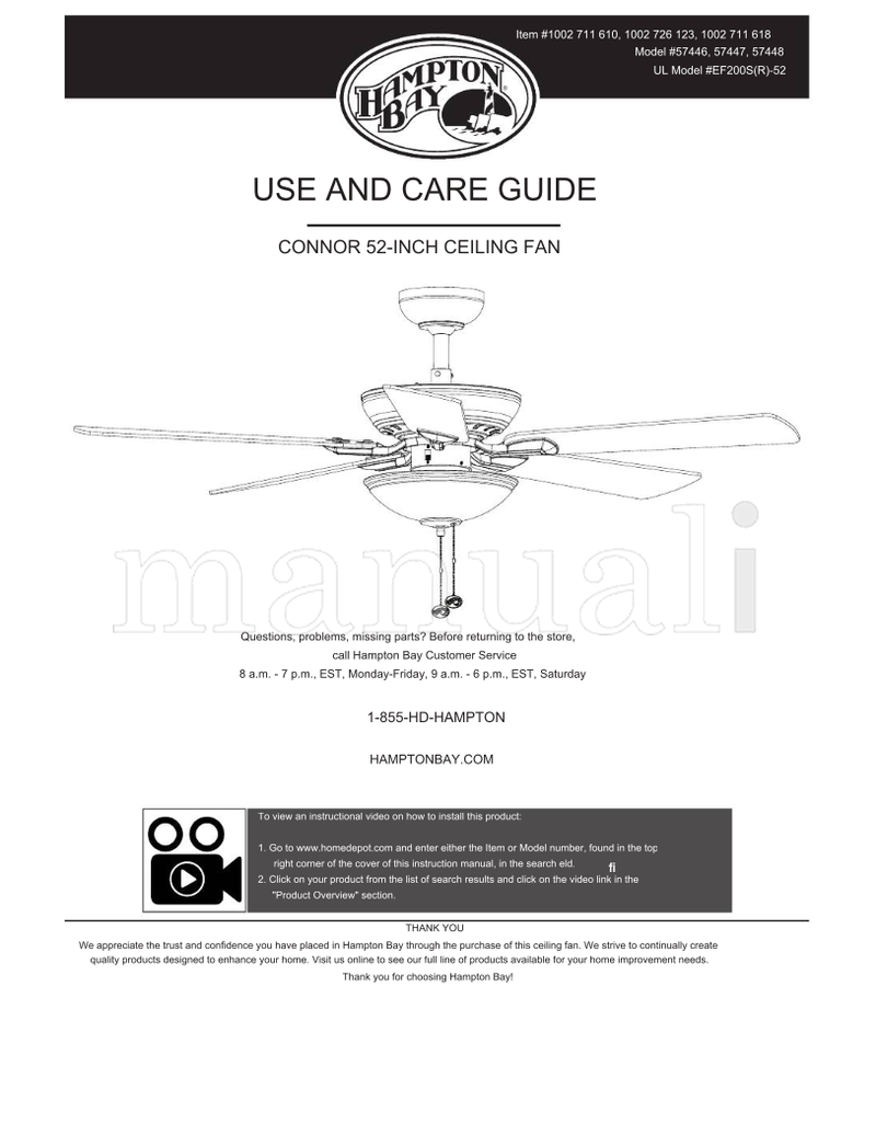 Hampton Bay 68131 (15 pages) Ceiling Fan Operating Manual