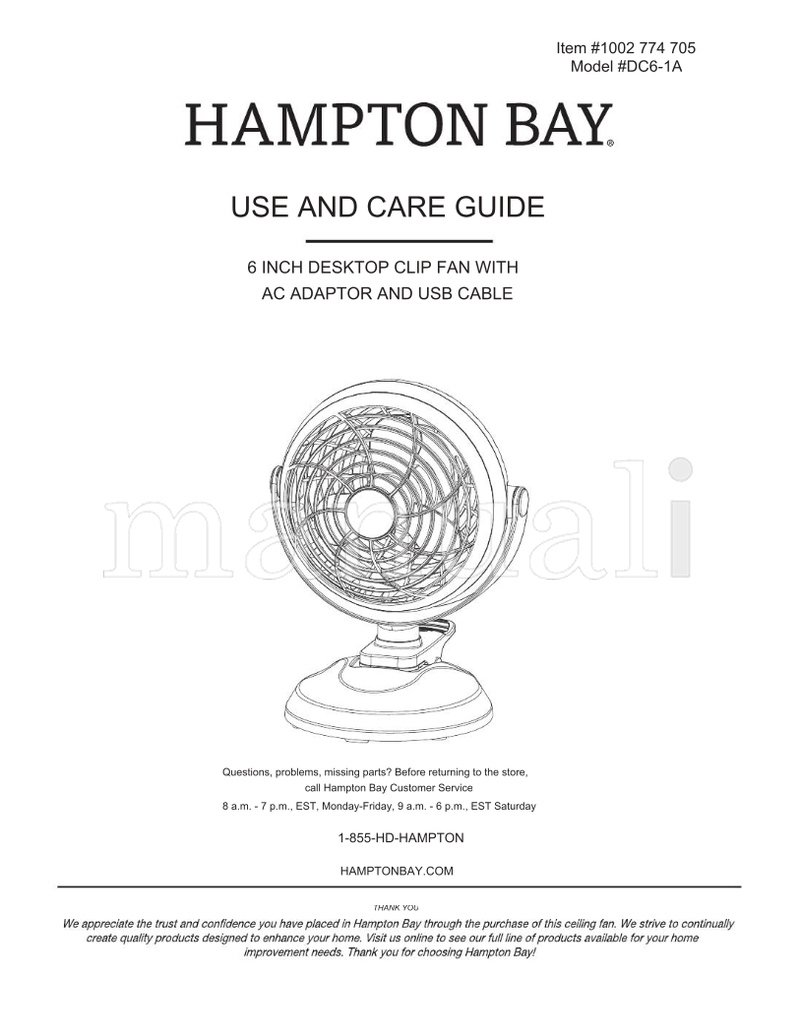 Hampton Bay DC6-1A (16 pages) Ceiling Fan Operating Manual