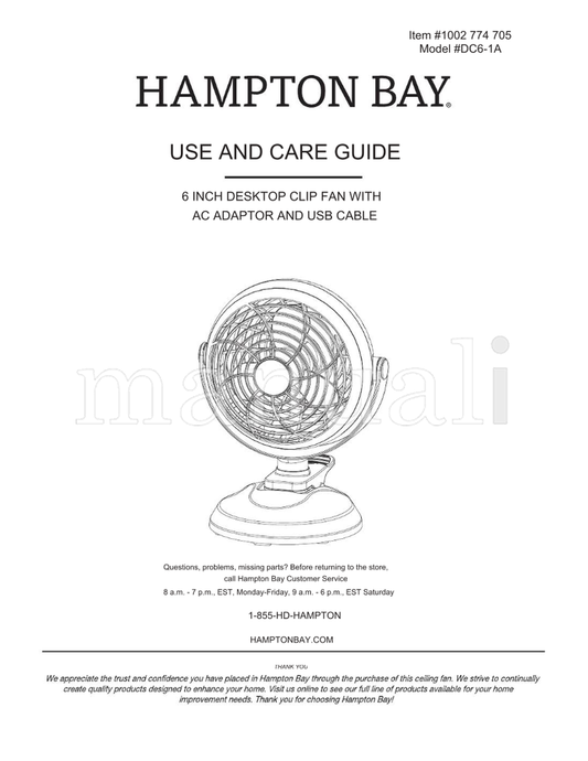 Hampton Bay DC6-1A (16 pages) Ceiling Fan Operating Manual