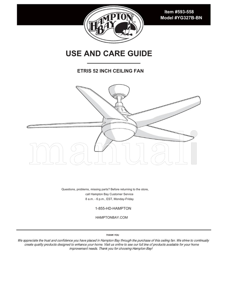 Hampton Bay YG327B-BN (20 pages) Ceiling Fan Operating Manual – Manuali